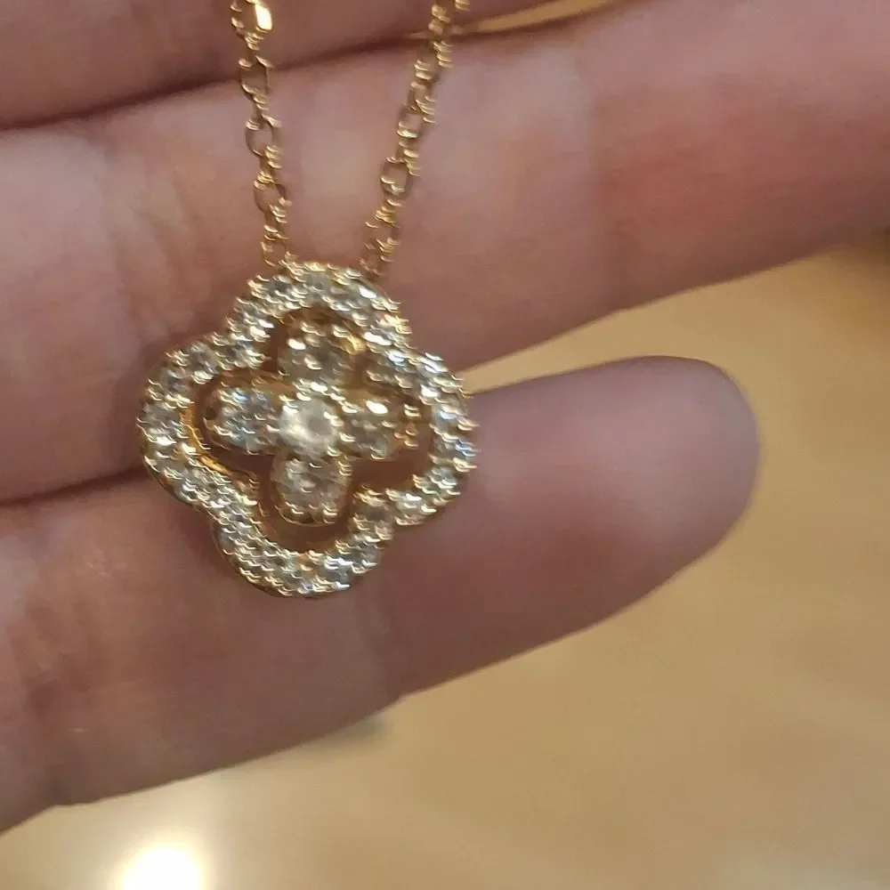 18k Gold Plated Diamond Clover Necklace